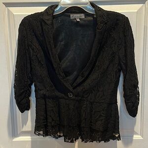 Black Peplum Jacket  with 3/4 Sleeves and Notched Collar